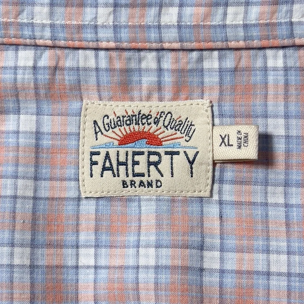 Faherty Button‎ Down Shirt Mens Sz XL Pink Plaid Long Sleeve